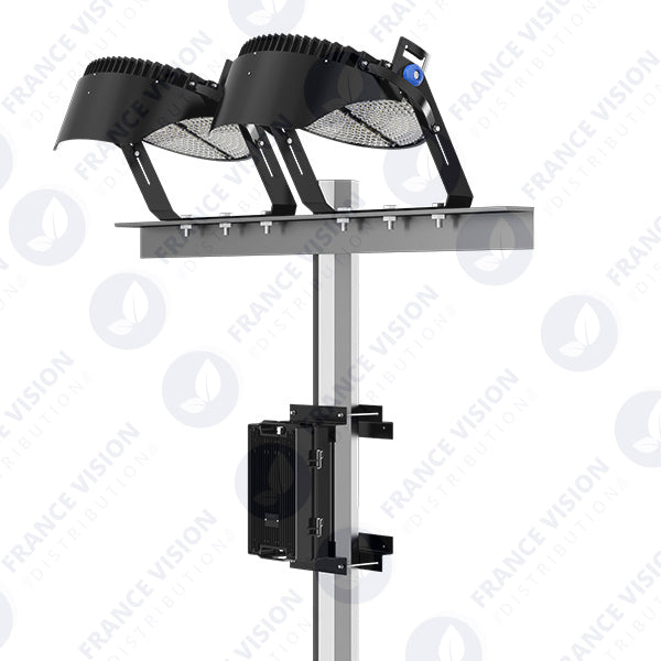 Carton / Lot de 4x Projecteurs de stade - Série ROUND V2 - 500 Watts -  95 000 Lumens - 190 Lumens/Watt - Angle 20° /  30° / 45° / 60° au choix - IP66 - 59 x 51 x 26 cm - 3000k à 6500k - Dimmable - Transformateur SOSEN - Garantie 5 ans