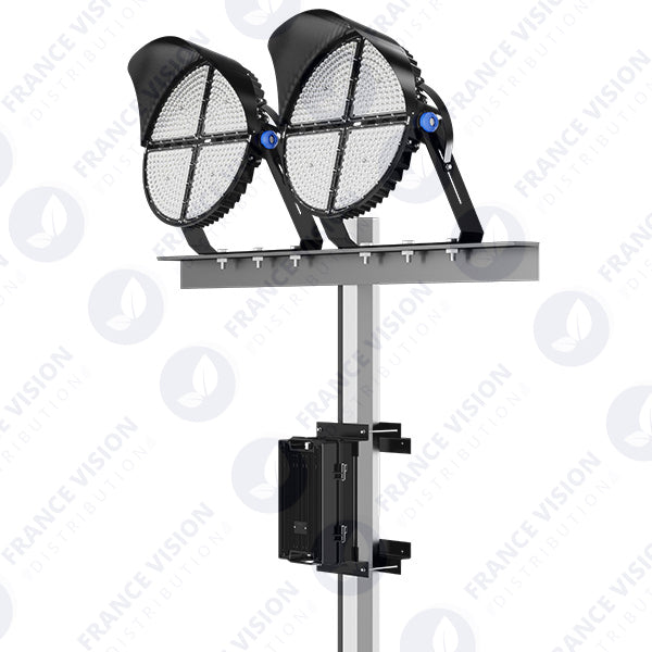 Carton / Lot de 4x Projecteurs de stade - Série ROUND V2 - 500 Watts -  95 000 Lumens - 190 Lumens/Watt - Angle 20° /  30° / 45° / 60° au choix - IP66 - 59 x 51 x 26 cm - 3000k à 6500k - Dimmable - Transformateur SOSEN - Garantie 5 ans