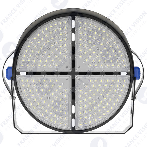Carton / Lot de 4x Projecteurs de stade - Série ROUND V2 - 500 Watts -  95 000 Lumens - 190 Lumens/Watt - Angle 20° /  30° / 45° / 60° au choix - IP66 - 59 x 51 x 26 cm - 3000k à 6500k - Dimmable - Transformateur SOSEN - Garantie 5 ans