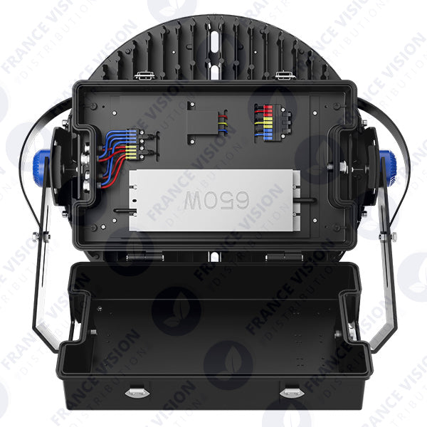 Carton / Lot de 4x Projecteurs de stade - Série ROUND V2 - 500 Watts -  95 000 Lumens - 190 Lumens/Watt - Angle 20° /  30° / 45° / 60° au choix - IP66 - 59 x 51 x 26 cm - 3000k à 6500k - Dimmable - Transformateur SOSEN - Garantie 5 ans