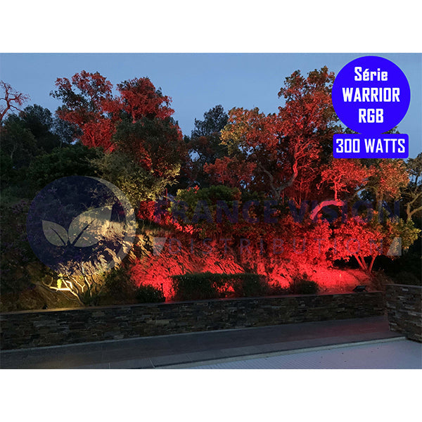 Carton / Lot de 7x Projecteurs LED solaires - Série WARRIOR RGBW (Multicolores + Blanc) - 60 Watts - Angle 120° - Lampe 21 x 17 x 6 cm - IP67 - Avec télécommande - Avec capteur crépusculaire - Bluetooth - Rythme musical