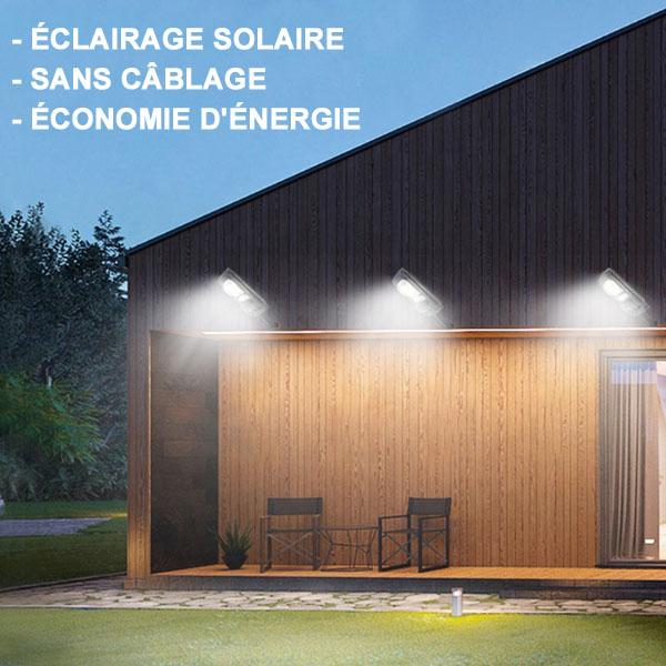 Lampe de rue solaire - Série CYCLOPE - Rendu lumineux 80 Watts - Angle éclairage 180 ° - IP67 - 25 x 14 x 4 cm - Avec capteur crépusculaire – Support mural intégré – Couleur 6000K