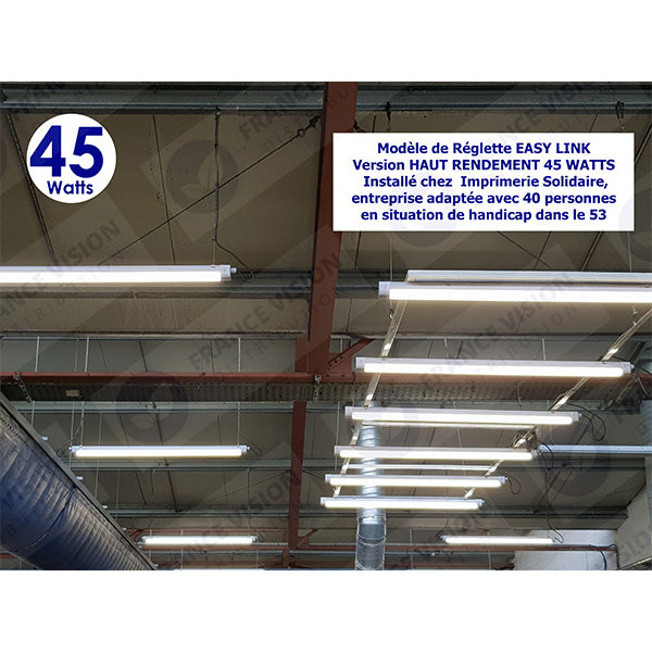 Pack de 6x Réglettes LED étanches connectables - Série EASY-LINK - Version POWER - Puissance ajustable 20 / 25 / 30 / 40 Watts - 5600 Lumens - 140 Lumens/Watt - 122 x 7 x 6 cm - Angle 120° - IP65 - 4000K - Transformateur OSRAM - Garantie 5 ans