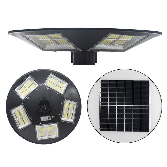 Lampe solaire pour extérieur - Série OVNI - Version HERCULE 400 - Rendu lumineux 400 Watts - 2000 lumens - Angle 360° - IP65 - Diamètre tube d'insertion 60 / 76mm - Avec détecteur de mouvement – Capteur crépusculaire - Avec télécommande - 6000k