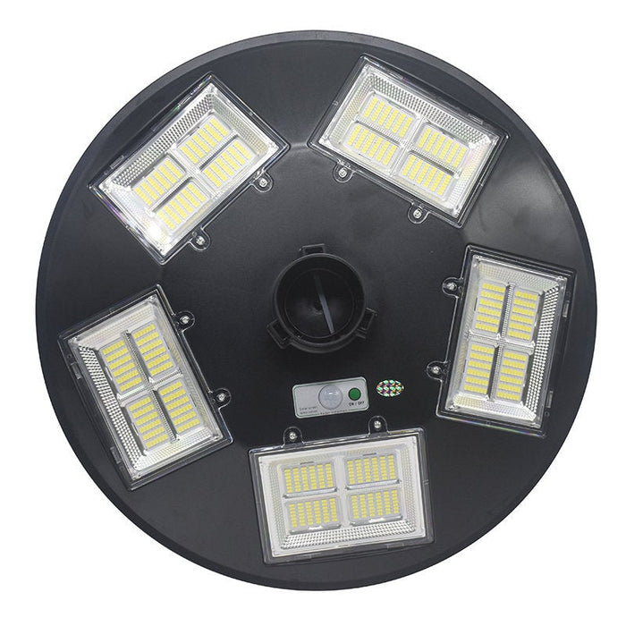 Lampe solaire pour extérieur - Série OVNI - Version HERCULE 400 - Rendu lumineux 400 Watts - 2000 lumens - Angle 360° - IP65 - Diamètre tube d'insertion 60 / 76mm - Avec détecteur de mouvement – Capteur crépusculaire - Avec télécommande - 6000k