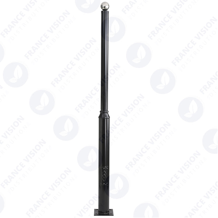Lot de 5x Mâts / Poteaux pour lampe de rue - Série STANDARD V2 EVO avec TRAPPE - Vis antivol - 4 mètres - Entraxe latéral des trous 200mm - Couleur Noir