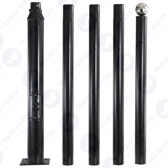 Lot de 5x Mâts / Poteaux pour lampe de rue - Série STANDARD V2 EVO avec TRAPPE - Vis antivol - 5 mètres - Entraxe latéral des trous 200mm - Couleur Noir