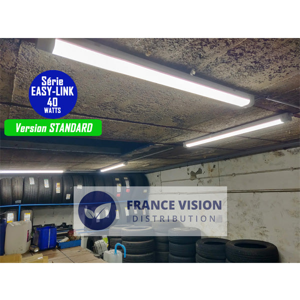 Pack de 6x Réglettes LED étanches connectables - Série EASY-LINK - Version POWER - Puissance ajustable 30 / 40 / 50 / 60 Watts - 8400 Lumens - 140 Lumens/Watt - 150 x 7 x 6 cm - Angle 120° - IP65 - 4000K - Transformateur OSRAM - Garantie 5 ans