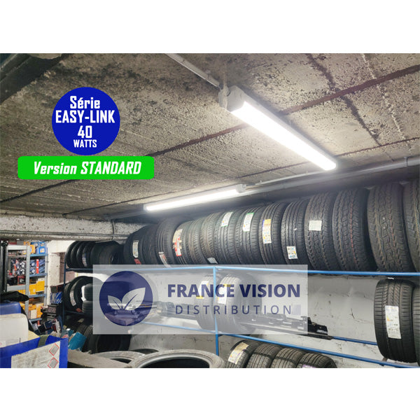 Pack de 6x Réglettes LED étanches connectables - Série EASY-LINK - Version POWER - Puissance ajustable 30 / 40 / 50 / 60 Watts - 8400 Lumens - 140 Lumens/Watt - 150 x 7 x 6 cm - Angle 120° - IP65 - 4000K - Transformateur OSRAM - Garantie 5 ans