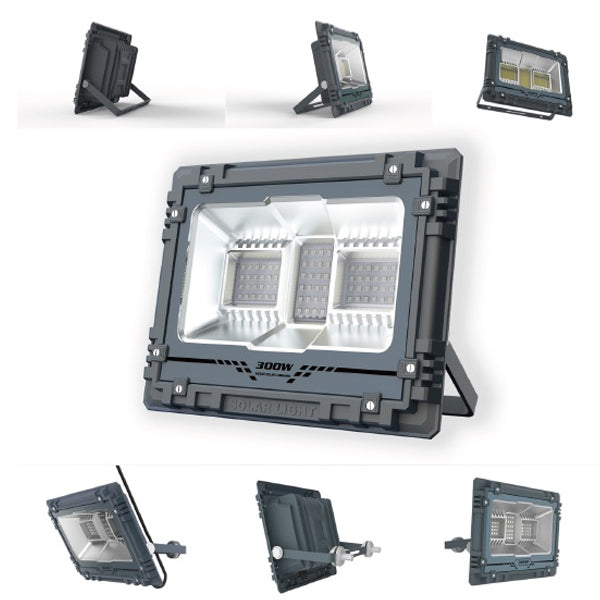 Projecteur LED solaire - Série WARRIOR - 300 Watts - Angle 120° - Lampe 34 x 27 x 7 cm - Panneau solaire 58 x 35 cm - IP67 - Avec télécommande - Dernière génération Solaire - Couleur éclairage 4000K