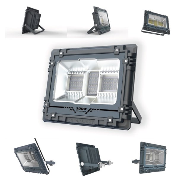 Carton / Lot de 4x Projecteurs LED solaires - Série WARRIOR - 300 Watts - Angle 120° - Lampe 34 x 27 x 7 cm - Panneau solaire 58 x 35 cm - IP67 - Avec télécommande - Dernière génération Solaire - Couleur éclairage 4000K