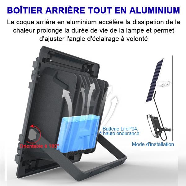 Projecteur LED solaire - Série WARRIOR - 60 Watts - Angle 120° - Lampe 22 x 17 x 6 cm - Panneau solaire 35 x 24 cm - IP67 - Avec télécommande - Dernière génération Solaire - Couleur éclairage 6000K
