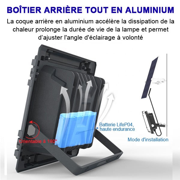 Carton / Lot de 4x Projecteurs LED solaires - Série WARRIOR - 300 Watts - Angle 120° - Lampe 34 x 27 x 7 cm - Panneau solaire 58 x 35 cm - IP67 - Avec télécommande - Dernière génération Solaire - Couleur éclairage 4000K