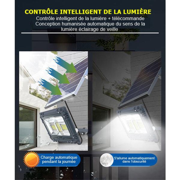Projecteur LED solaire - Série WARRIOR - 60 Watts - Angle 120° - Lampe 22 x 17 x 6 cm - Panneau solaire 35 x 24 cm - IP67 - Avec télécommande - Dernière génération Solaire - Couleur éclairage 6000K