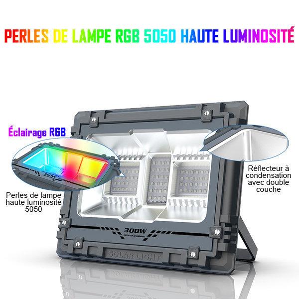 Carton / Lot de 5x Projecteurs LED solaires - Série WARRIOR RGBW (Multicolores + Blanc) - 100 Watts - Angle 120° - Lampe 26 x 20 x 6 cm - IP67 - Avec télécommande - Avec capteur crépusculaire - Bluetooth - Rythme musical