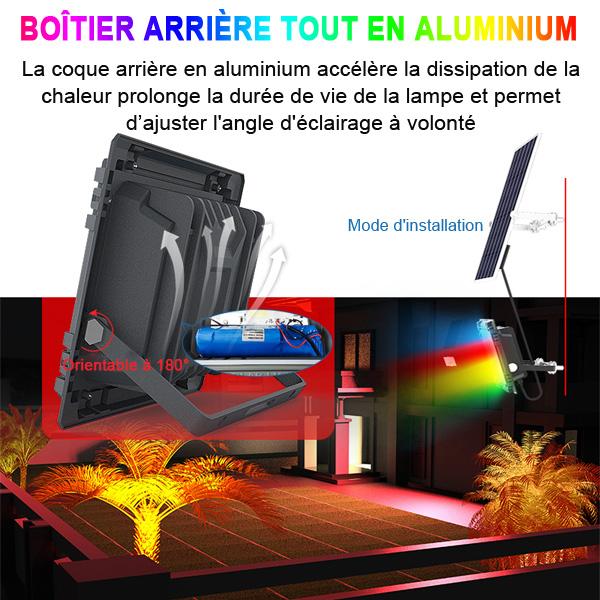Carton / Lot de 7x Projecteurs LED solaires - Série WARRIOR RGBW (Multicolores + Blanc) - 60 Watts - Angle 120° - Lampe 21 x 17 x 6 cm - IP67 - Avec télécommande - Avec capteur crépusculaire - Bluetooth - Rythme musical