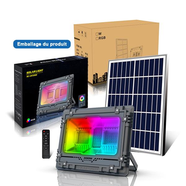 Carton / Lot de 7x Projecteurs LED solaires - Série WARRIOR RGBW (Multicolores + Blanc) - 60 Watts - Angle 120° - Lampe 21 x 17 x 6 cm - IP67 - Avec télécommande - Avec capteur crépusculaire - Bluetooth - Rythme musical