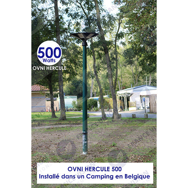 Palette de 14x Lampes solaires pour extérieur - Série OVNI - Version HERCULE 500 - Rendu lumineux 500 Watts - 2200 lumens – Angle 360° - Diamètre tube d'insertion 60 / 76 mm - Avec détecteur de mouvement – Capteur crépusculaire - Avec télécommande - 4000k