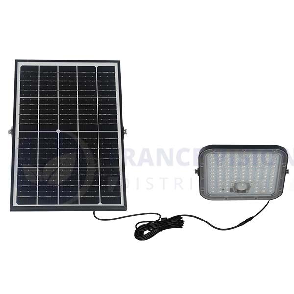 Projecteur LED solaire - Série SECURITY V1 - Rendu lumineux 150 Watts - 1500 lumens - Angle 120° x 60° - IP65 - 4000k - Lampe 14 x 15 x 3 cm - Panneau solaire monocristallin ajustable 22 x 18 x 2 cm - Détecteur Infrarouge - Télécommande