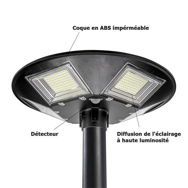 Lampe solaire pour extérieur - Série OVNI BASIC - 250 Watts - 1900 lumens - Angle 360° -  IP65 - Diamètre tube d'insertion 80 mm - Avec détecteur de mouvement - Avec télécommande - Contrôleur MPPT - Couleur d'éclairage 3000K