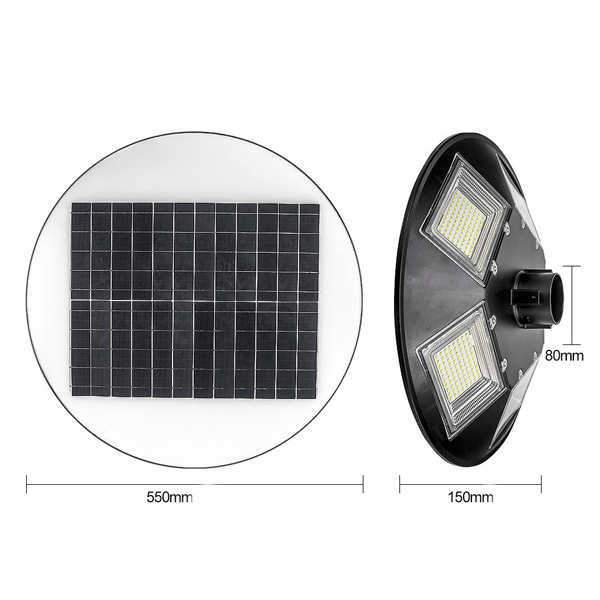 Carton / Lot de 4x Lampes solaires pour extérieur - Série OVNI BASIC - 250 Watts - 1900 lumens - Angle 360° - Diamètre tube d'insertion 80 mm - Avec détecteur de mouvement - Avec télécommande - Contrôleur MPPT - Couleur d'éclairage 3000K