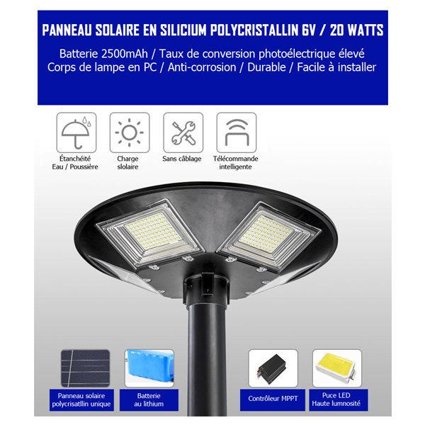 Lampe solaire pour extérieur - Série OVNI BASIC - 250 Watts - 1900 lumens - Angle 360° -  IP65 - Diamètre tube d'insertion 80 mm - Avec détecteur de mouvement - Avec télécommande - Contrôleur MPPT - Couleur d'éclairage 3000K