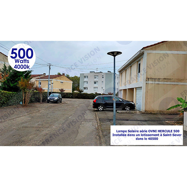 Palette de 14x Lampes solaires pour extérieur - Série OVNI - Version HERCULE 500 - Rendu lumineux 500 Watts - 2200 lumens – Angle 360° - Diamètre tube d'insertion 60 / 76 mm - Avec détecteur de mouvement – Capteur crépusculaire - Avec télécommande - 4000k
