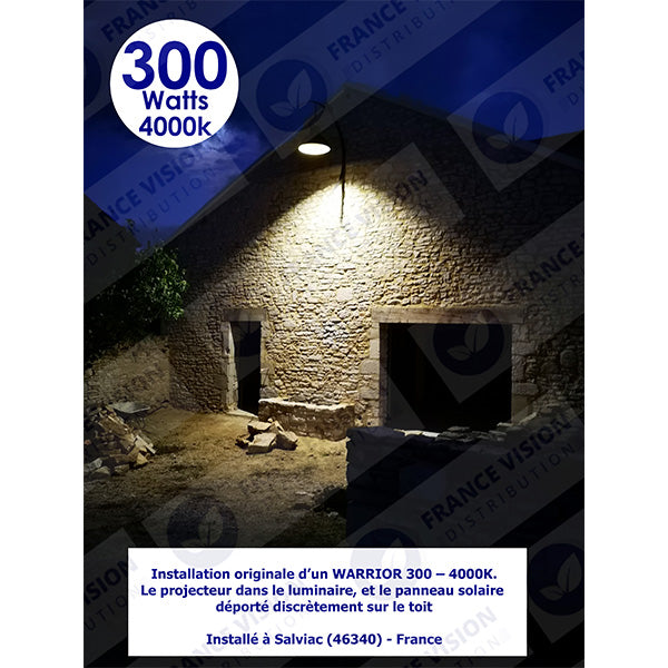 Carton / Lot de 2x Projecteurs LED solaires - Série WARRIOR - 800 Watts - Angle 120° - Lampe 39 x 30 x 8 cm - Panneau solaire 67 x 45 cm - IP67 - Avec télécommande - Dernière génération Solaire - Couleur éclairage 4000K