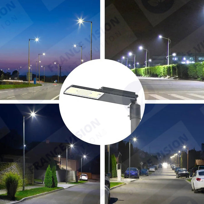 Lampe de rue filaire - Série FLEX V2 - 100 Watts - 13 000 Lumens - 130 Lumens/Watt - IP65 - IK09 - Angle 140x70° - 54 x 17 x 2 cm - 6000k – Angle rotatif ajustable - Tube d'insertion 50/60mm - Garantie 5 ans