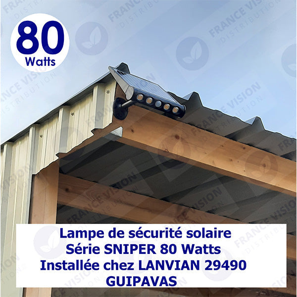 Projecteur / Lampe de sécurité solaire LED multifonctionnelle - Série SNIPER – Rendu lumineux 80 Watts - Angle 120° - IP65 - 26 x 21 x 7 cm – Détachable – 7 types d’installations - Avec détecteur de mouvement – Couleur éclairage 6000k