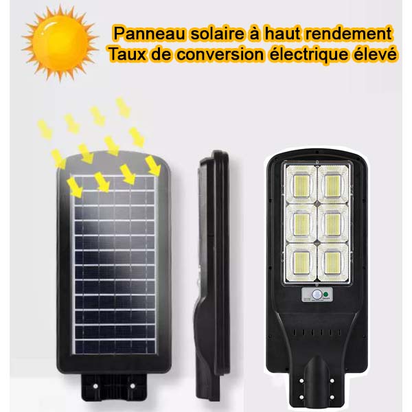 Carton / Lot de 5x Lampes de rue solaires - Série POWER V300 - Rendu lumineux 300 Watts - Angle 120° - 78 × 9 × 27 cm - IP65 - Avec télécommande - Avec détecteur de mouvement - Avec capteur crépusculaire - 6000k - Diamètre tube d’insertion 45 mm