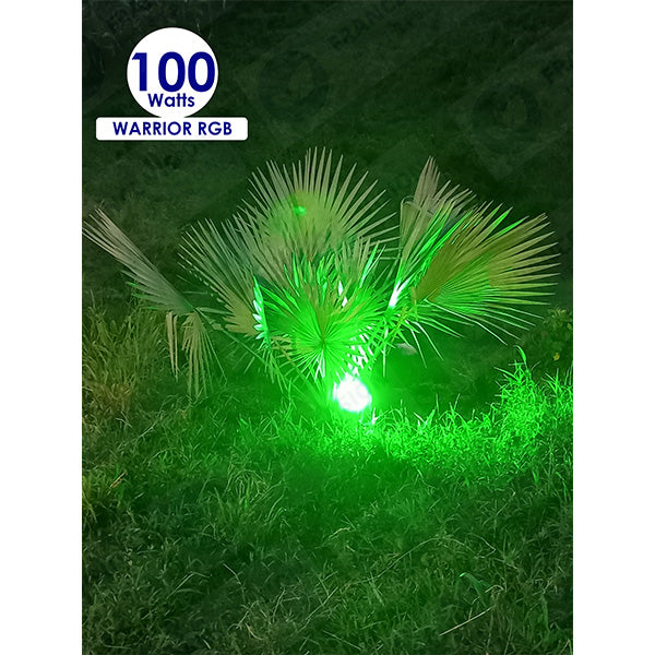 Carton / Lot de 7x Projecteurs LED solaires - Série WARRIOR RGBW (Multicolores + Blanc) - 60 Watts - Angle 120° - Lampe 21 x 17 x 6 cm - IP67 - Avec télécommande - Avec capteur crépusculaire - Bluetooth - Rythme musical