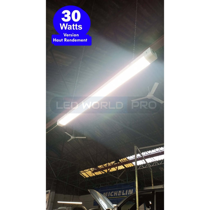 Pack de 6x Réglettes LED étanches connectables - Série EASY-LINK - Version POWER - Puissance ajustable 20 / 25 / 30 / 40 Watts - 5600 Lumens - 140 Lumens/Watt - 122 x 7 x 6 cm - Angle 120° - IP65 - 4000K - Transformateur OSRAM - Garantie 5 ans