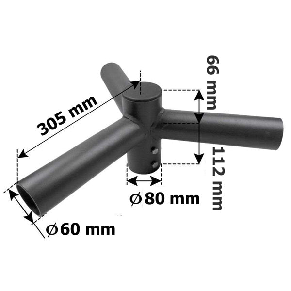 Carton / Lot de 10x Triples têtes de mât perpendiculaire - Insertion mât diamètre 80mm / Support 60mm