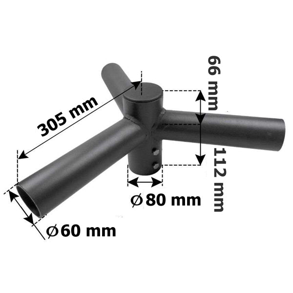 Triple tête de mât perpendiculaire - Insertion mât diamètre 80mm / Support 60mm
