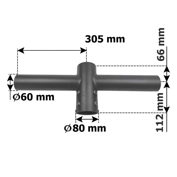 Double tête de mât en ligne - Insertion mât diamètre 80mm / Support 60mm