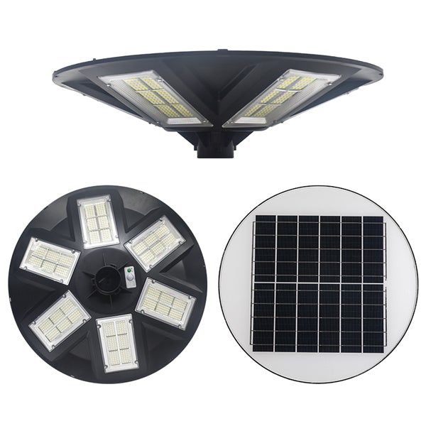 Palette de 14x Lampes solaires pour extérieur - Série OVNI - Version HERCULE 500 - Rendu lumineux 500 Watts - 2200 lumens – Angle 360° - Diamètre tube d'insertion 60 / 76 mm - Avec détecteur de mouvement – Capteur crépusculaire - Avec télécommande - 4000k