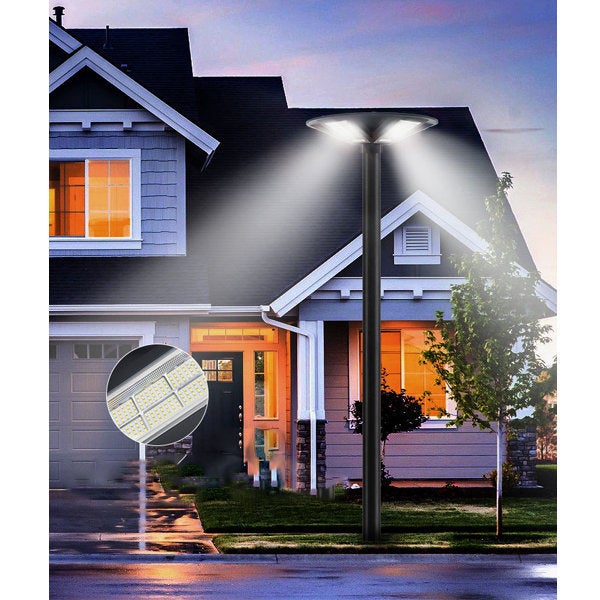 Carton / Lot de 4x Lampes solaires pour extérieur - Série OVNI - Version HERCULE 500 - Rendu lumineux 500 Watts - 2200 lumens – Diamètre tube d'insertion 60 / 76 mm - Avec détecteur de mouvement – Capteur crépusculaire - Avec télécommande - 4000k