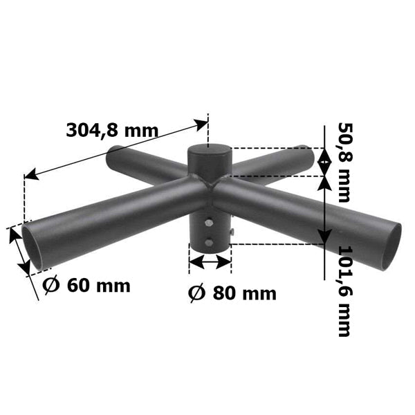 Carton / Lot de 10x Quadruples têtes de mât perpendiculaire - Insertion mât diamètre 80mm / Support 60mm