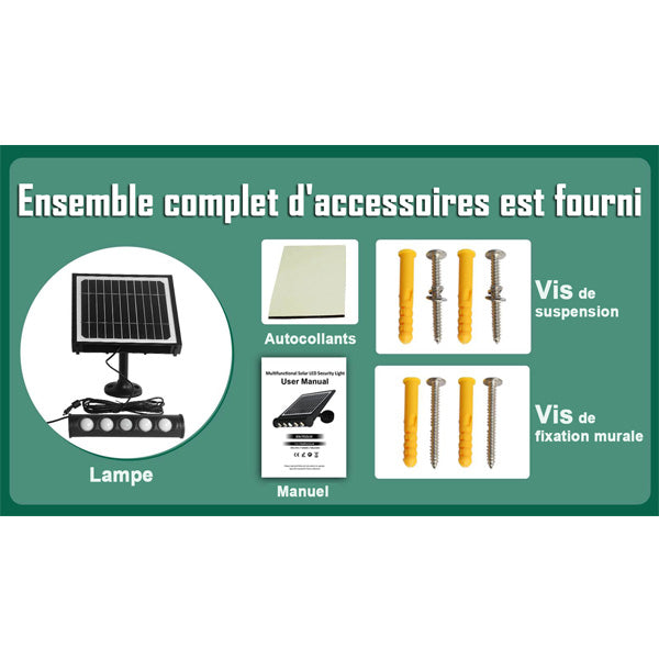 Lot de 12x Projecteurs / Lampes de sécurité solaires LED multifonctionnelles - Série SNIPER – Rendu lumineux 80 Watts - Angle 120° - IP65 - 26 x 21 x 7 cm – Détachable – 7 types d’installations - Avec détecteur de mouvement – Couleur éclairage 6000k