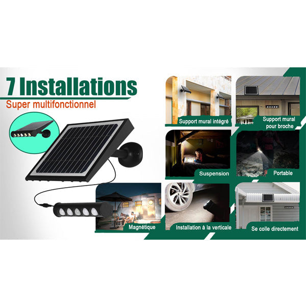 Lot de 12x Projecteurs / Lampes de sécurité solaires LED multifonctionnelles - Série SNIPER – Rendu lumineux 80 Watts - Angle 120° - IP65 - 26 x 21 x 7 cm – Détachable – 7 types d’installations - Avec détecteur de mouvement – Couleur éclairage 6000k