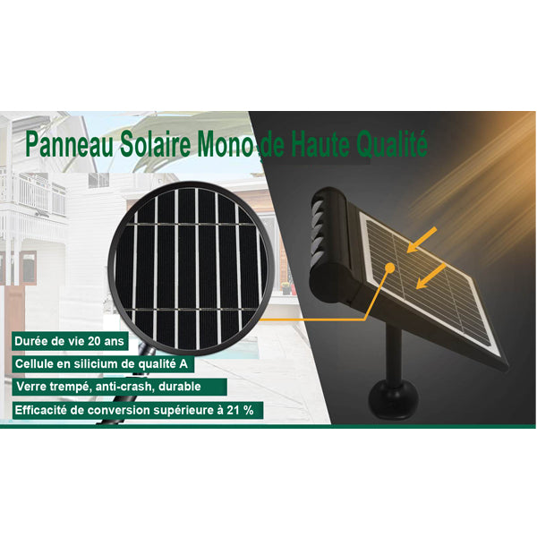 Projecteur / Lampe de sécurité solaire LED multifonctionnelle - Série SNIPER – Rendu lumineux 80 Watts - Angle 120° - IP65 - 26 x 21 x 7 cm – Détachable – 7 types d’installations - Avec détecteur de mouvement – Couleur éclairage 6000k